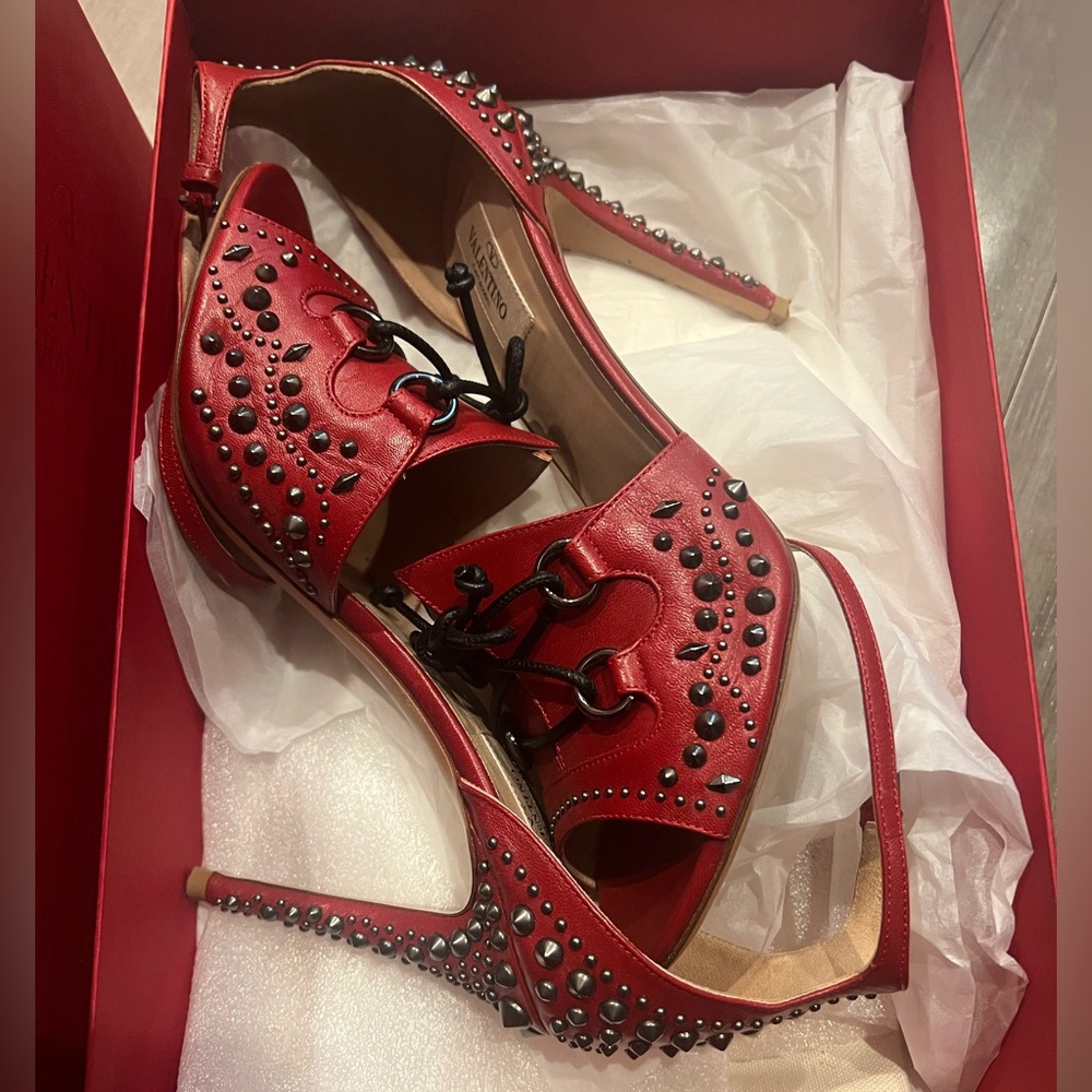 Valentino Garavani Red and Black Studded Heels